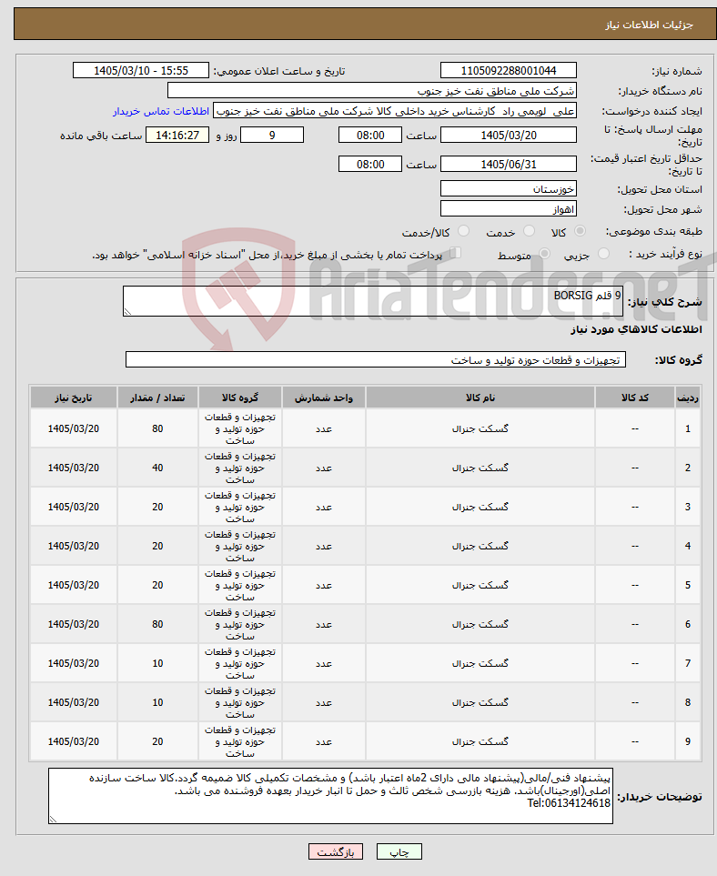 تصویر کوچک آگهی نیاز کالا-9 قلم BORSIG 
