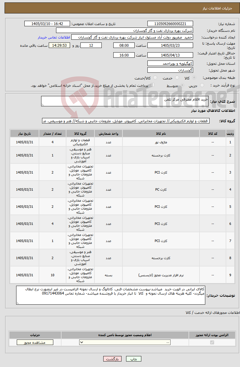 تصویر کوچک آگهی نیاز کالا-خرید اقلام مصرفی مرکز تلفن