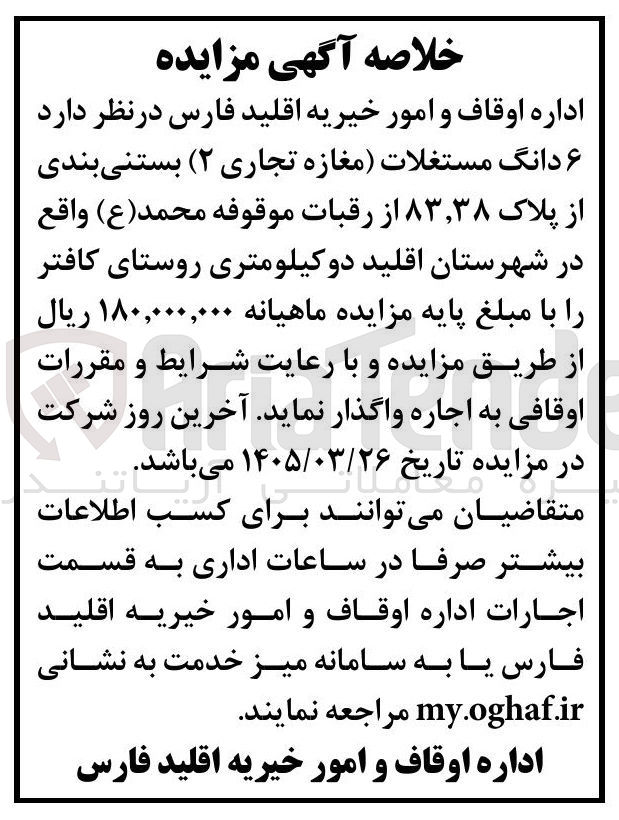تصویر کوچک آگهی اجاره ۶ دانگ مستغلات (مغازه تجاری ۲)