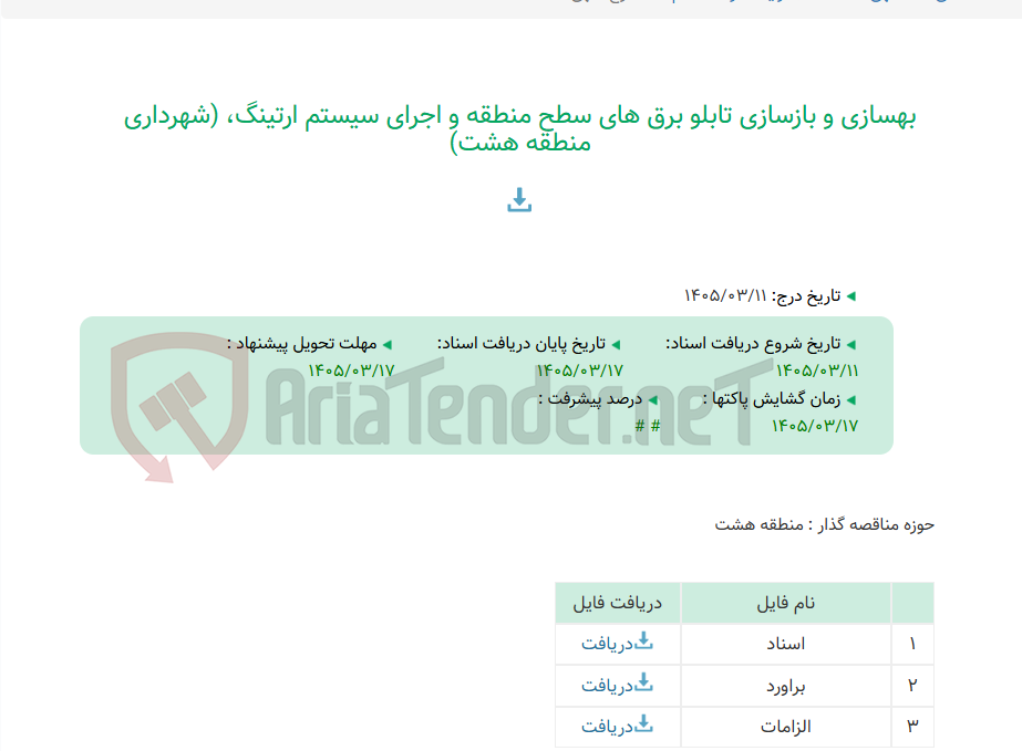 تصویر کوچک آگهی بهسازی و بازسازی تابلو برق های سطح منطقه و اجرای سیستم ارتینگ، (شهرداری منطقه هشت)