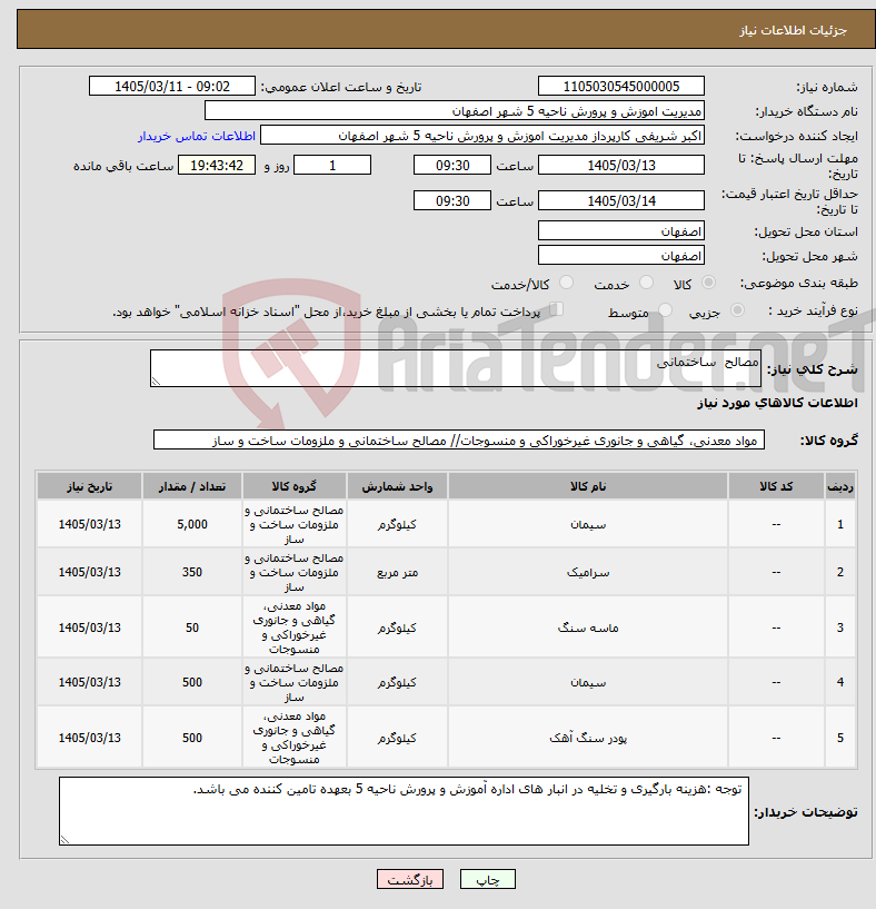 تصویر کوچک آگهی نیاز کالا-مصالح ساختمانی