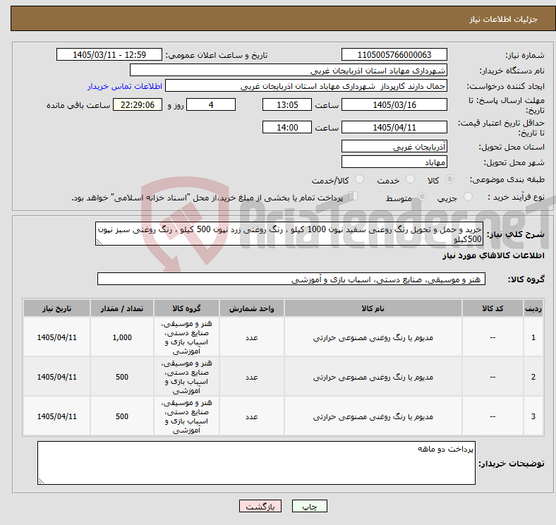 تصویر کوچک آگهی نیاز کالا-خرید و حمل و تحویل رنگ روغنی سفید نپون 1000 کیلو ، رنگ روغنی زرد نپون 500 کیلو ، رنگ روغنی سبز نپون 500کیلو