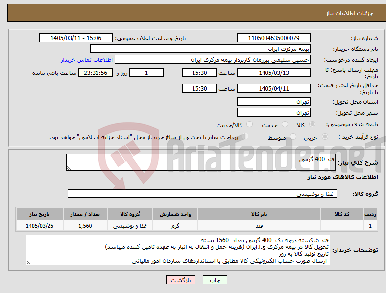 تصویر کوچک آگهی نیاز کالا-قند 400 گرمی