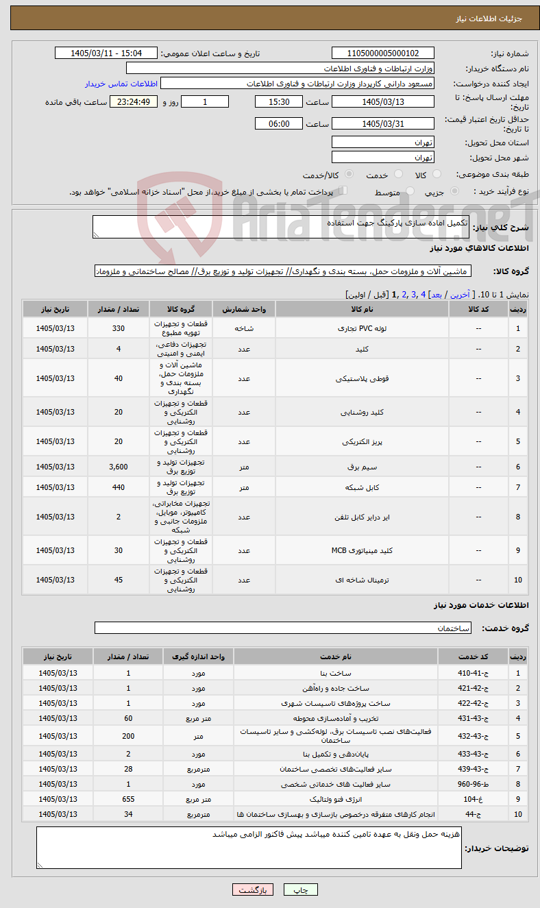 تصویر کوچک آگهی نیاز خدمت/کالا-تکمیل اماده سازی پارکینگ جهت استفاده