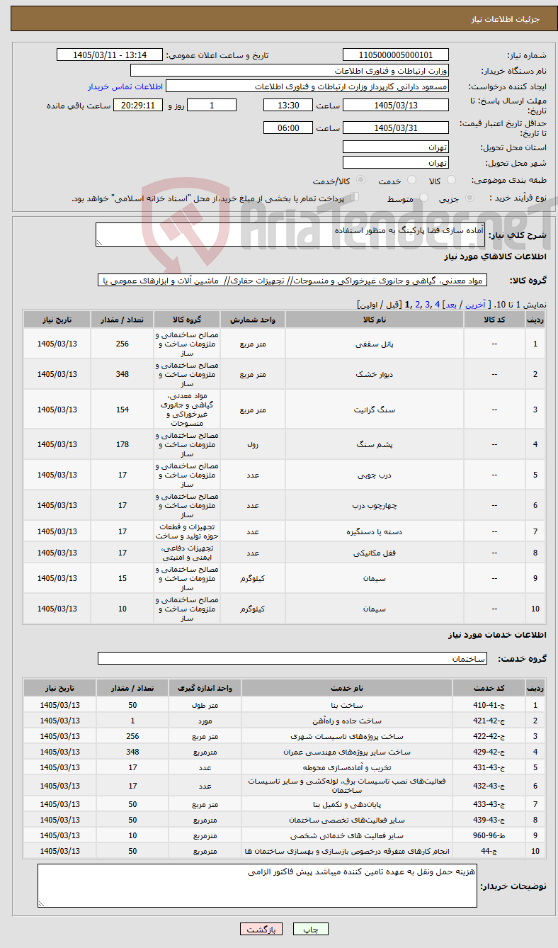 تصویر کوچک آگهی نیاز خدمت/کالا-آماده سازی فضا پارکینگ به منظور استفاده
