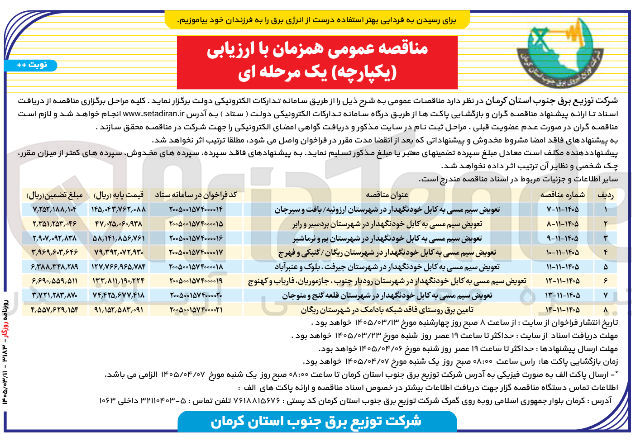 تصویر کوچک آگهی تامین برق روستای فاقد شبکه بادامک در شهرستان ریگان