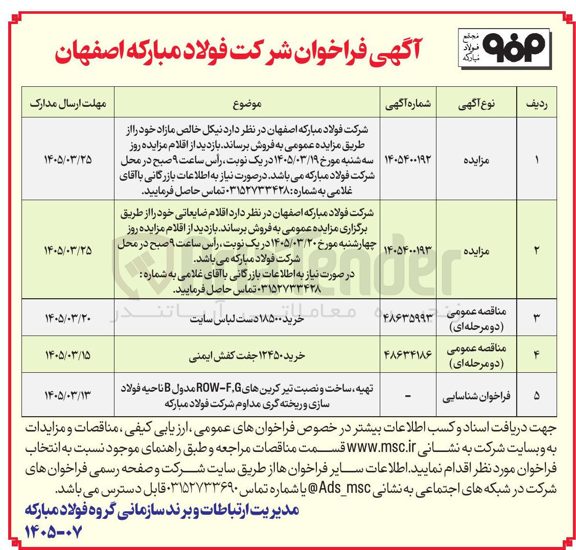 تصویر کوچک آگهی تهیه ، ساخت و نصبت تیر کرین های ROW-F,G مدول B ناحیه فولاد سازی و ریخته گری