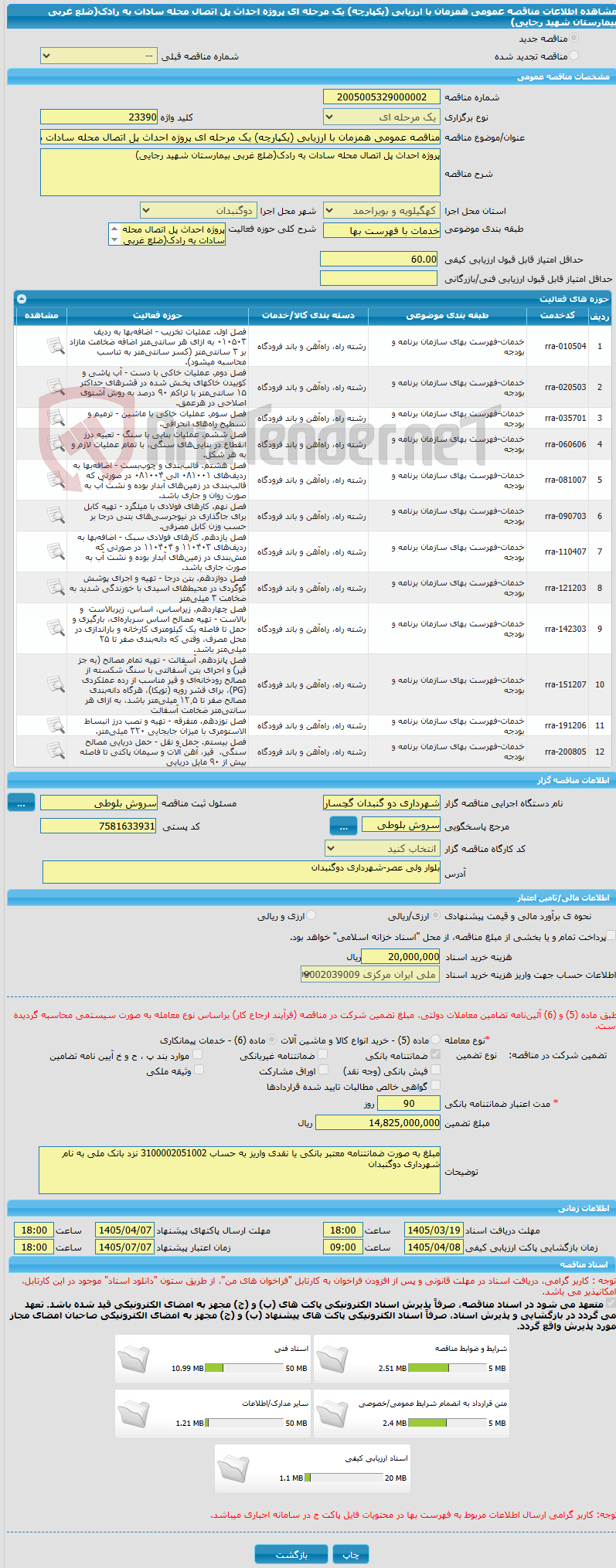 تصویر کوچک آگهی مناقصه عمومی همزمان با ارزیابی (یکپارچه) یک مرحله ای پروژه احداث پل اتصال محله سادات به رادک(ضلع غربی بیمارستان شهید رجایی)