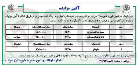 تصویر کوچک آگهی اجاره دو باب مغازه تجاری و یک قطعه چمن