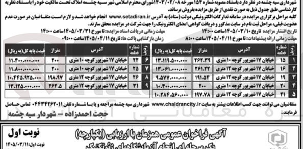 تصویر کوچک آگهی فروش املاک تحت مالکیت خود در 9 ردیف 