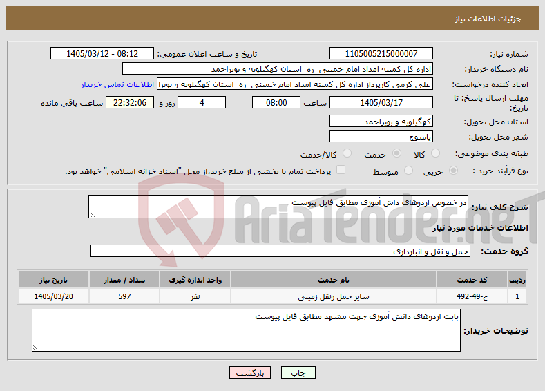 تصویر کوچک آگهی نیاز خدمات-در خصوص اردوهای داش آموزی مطابق فایل پیوست