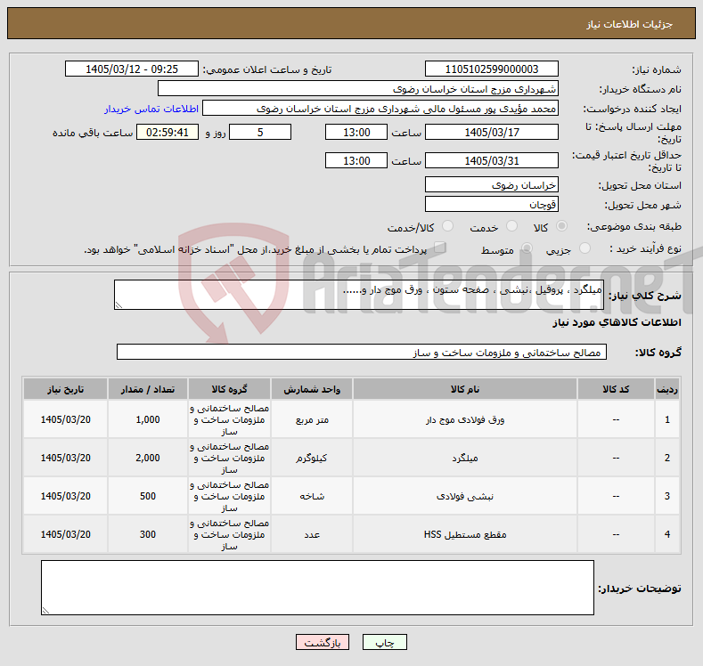 تصویر کوچک آگهی نیاز کالا-میلگرد ، پروفیل ،نبشی ، صفحه ستون ، ورق موج دار و......