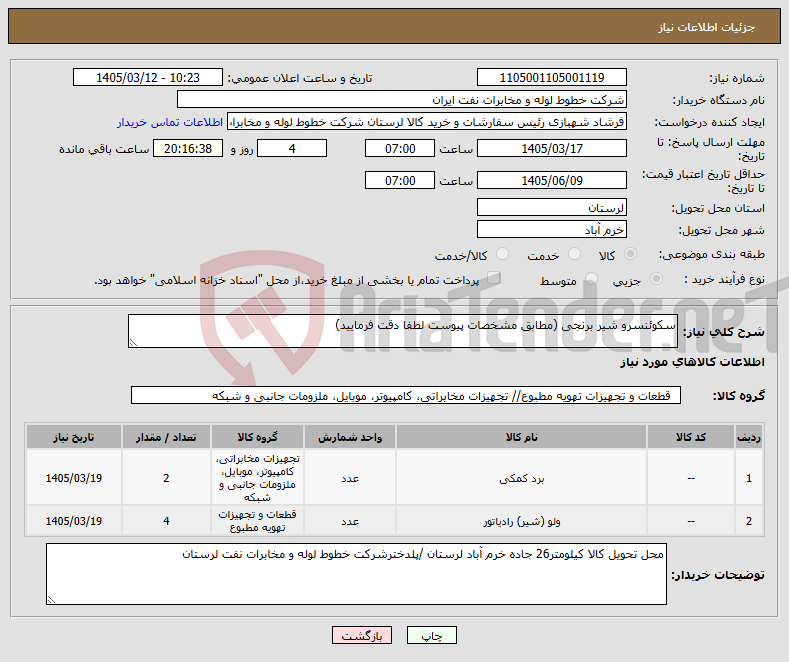 تصویر کوچک آگهی نیاز کالا-سکوئنسرو شیر برنجی (مطابق مشخصات پیوست لطفا دقت فرمایید)