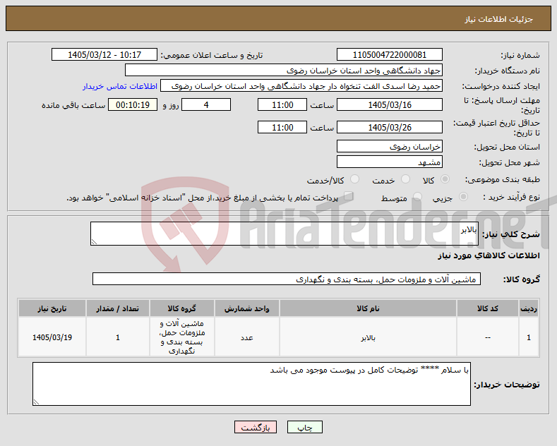 تصویر کوچک آگهی نیاز کالا-بالابر