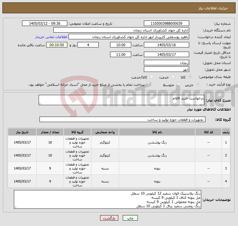 تصویر کوچک آگهی نیاز کالا-درخواست خرید اقلام