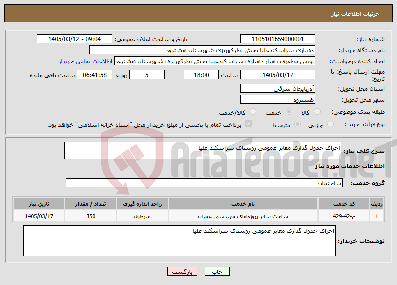 تصویر کوچک آگهی نیاز خدمات-اجرای جدول گذاری معابر عمومی روستای سراسکند علیا