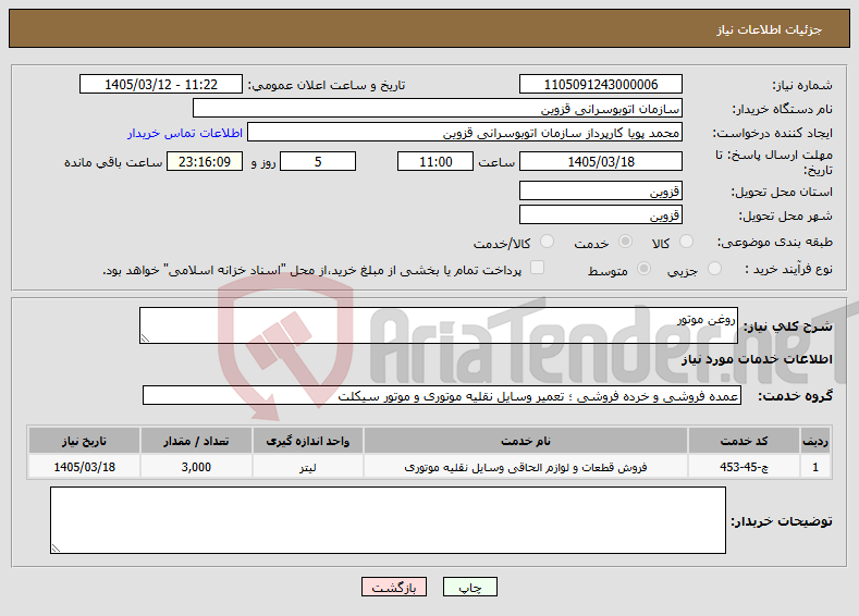 تصویر کوچک آگهی نیاز خدمات-روغن موتور
