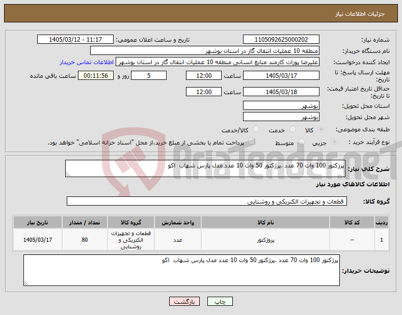 تصویر کوچک آگهی نیاز کالا-پرژکتور 100 وات 70 عدد .پرژکتور 50 وات 10 عدد مدل پارس شهاب اکو 