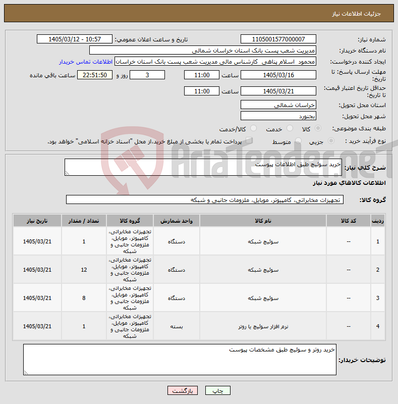 تصویر کوچک آگهی نیاز کالا-خرید سوئیچ طبق اطلاعات پیوست 