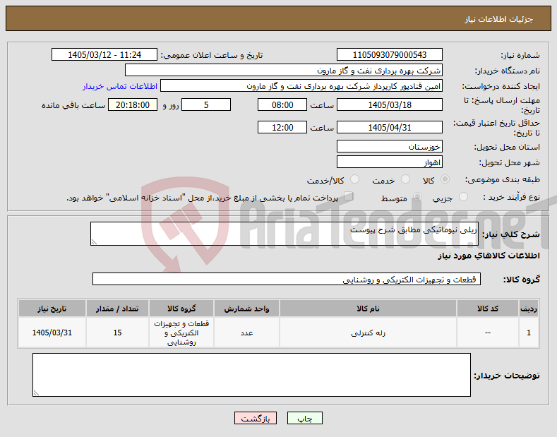 تصویر کوچک آگهی نیاز کالا-ریلی نیوماتیکی مطابق شرح پیوست