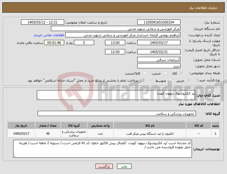 تصویر کوچک آگهی نیاز کالا-پد الکتروشوک نیهون کهدن