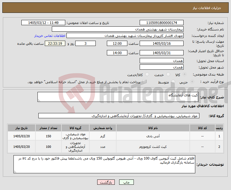 تصویر کوچک آگهی نیاز کالا-کیت های آزمایشگاه
