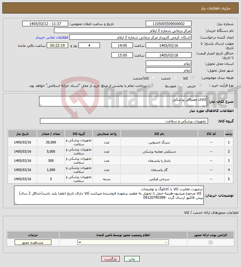 تصویر کوچک آگهی نیاز کالا-کالای مصرفی پزشکی