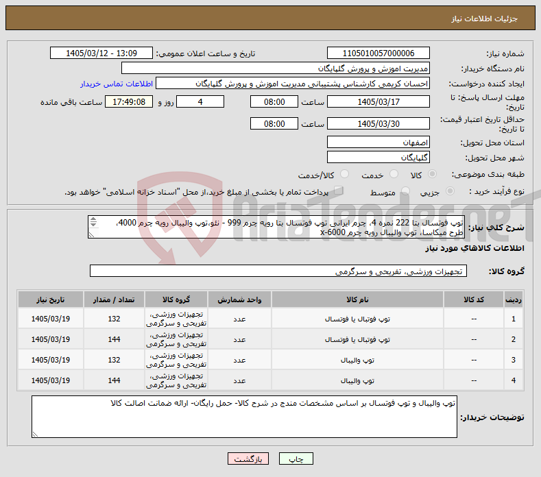 تصویر کوچک آگهی نیاز کالا-توپ فوتسال بتا 222 نمره 4، چرم ایرانی توپ فوتسال بتا رویه چرم 999 - نئو،توپ والیبال رویه چرم 4000، طرح میکاسا، توپ والیبال رویه چرم 6000-x