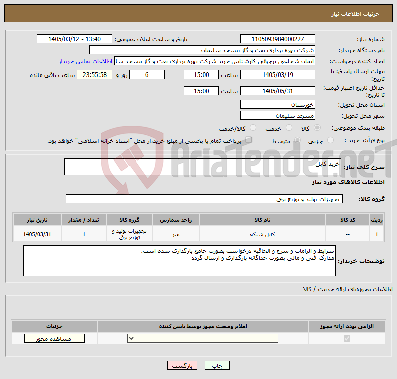 تصویر کوچک آگهی نیاز کالا-خرید کابل