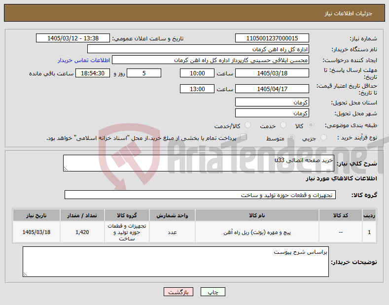 تصویر کوچک آگهی نیاز کالا-خرید صفحه اتصالی u33