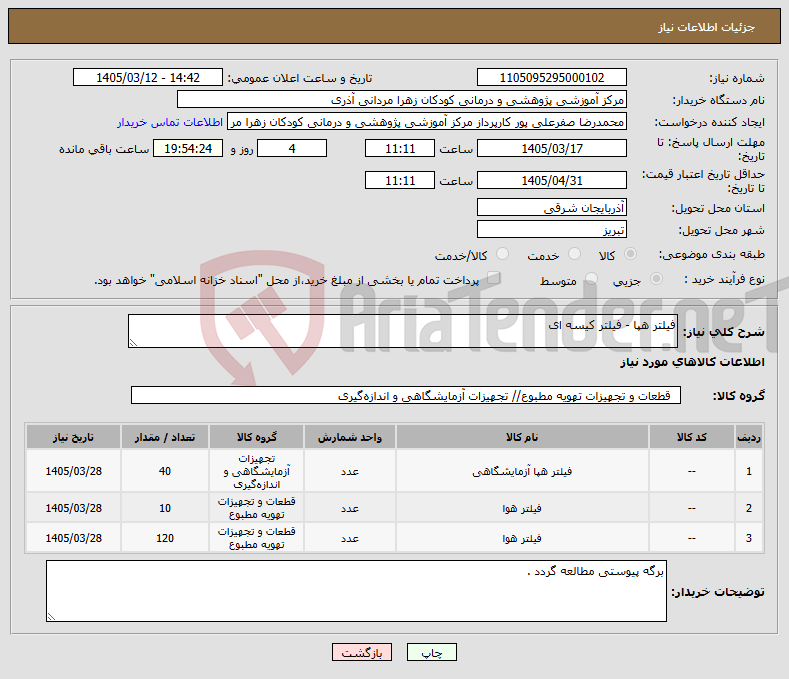 تصویر کوچک آگهی نیاز کالا-فیلتر هپا - فیلتر کیسه ای 
