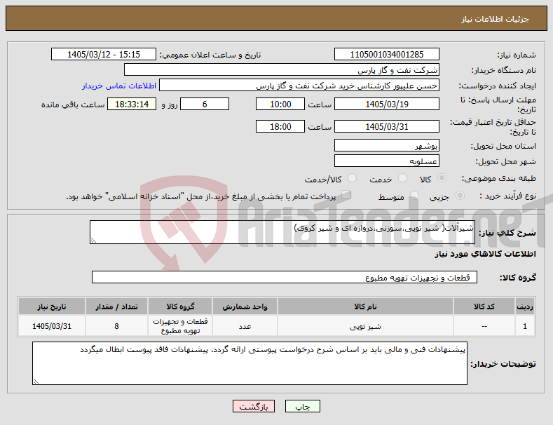 تصویر کوچک آگهی نیاز کالا-شیرآلات( شیر توپی،سوزنی،دروازه ای و شیر کروی)