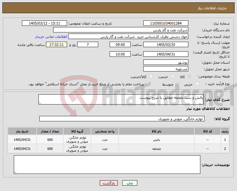 تصویر کوچک آگهی نیاز کالا-بالش و ست ملحفه مطابق با شرح پیوست