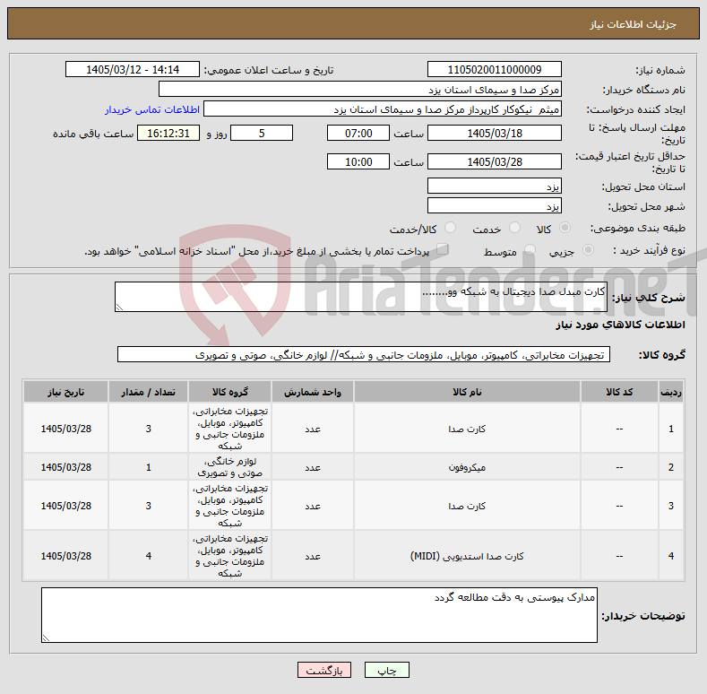 تصویر کوچک آگهی نیاز کالا-کارت مبدل صدا دیجیتال به شبکه وو........