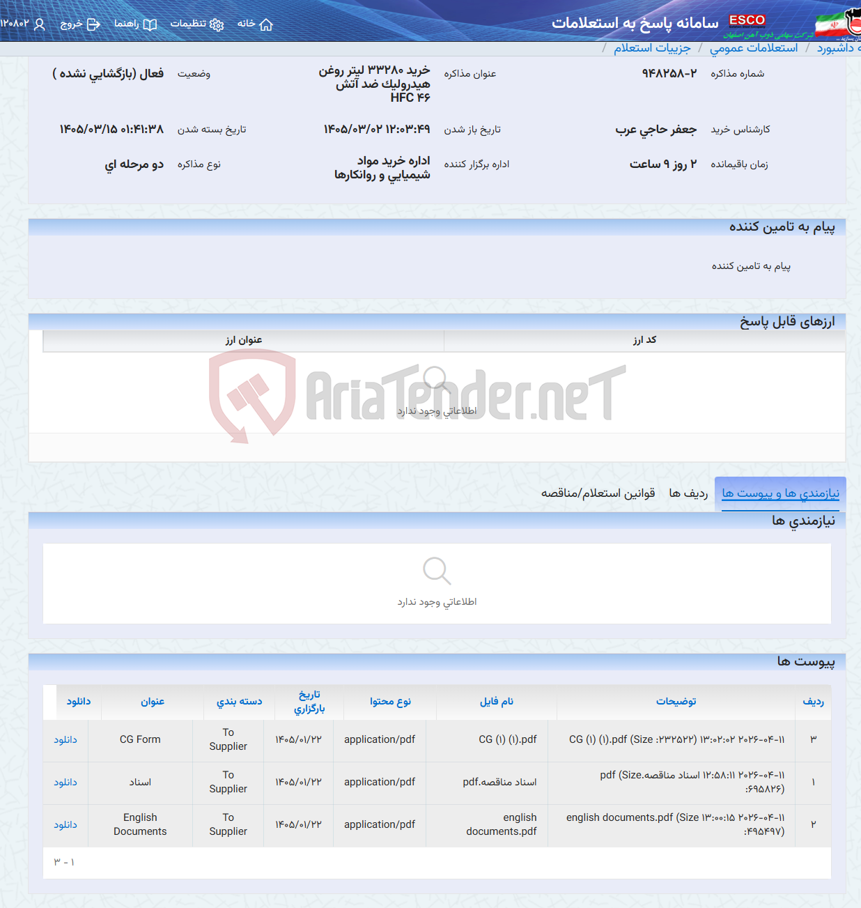 تصویر کوچک آگهی خرید 33280 لیتر روغن هیدرولیک ضد آتش HFC 46