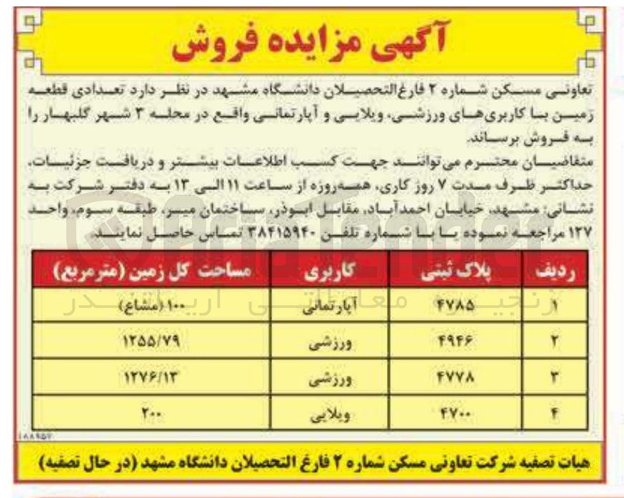 تصویر کوچک آگهی فروش تعدادی قطعه زمین با کاربری های ورزشی ویلایی و آپارتمانی