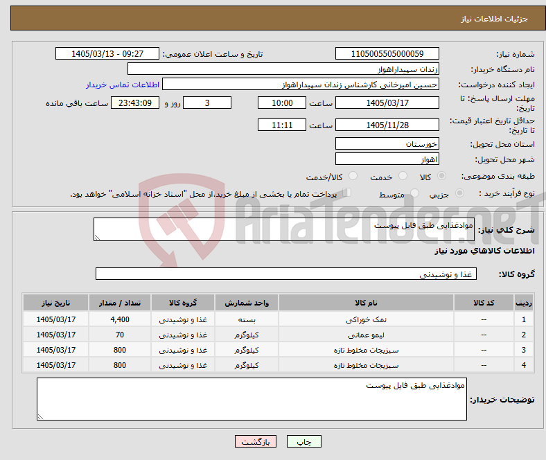 تصویر کوچک آگهی نیاز کالا-موادغذایی طبق فایل پیوست