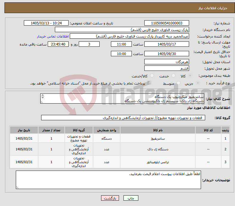 تصویر کوچک آگهی نیاز کالا-سانتریفیوژ میکروتیوپ یک دستگاه دستگاه ژل داک- سیستم ژل داکیومنتشن یک دستگاه ترانس ایلامیناتور به همراه دوک یک دستگاه