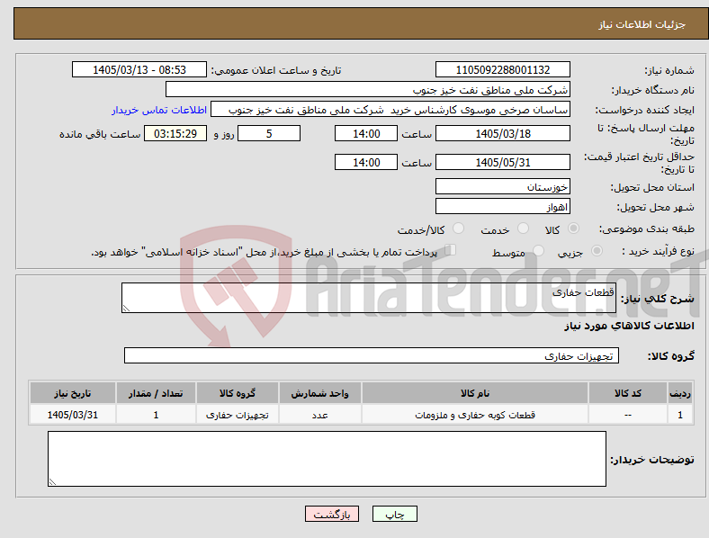تصویر کوچک آگهی نیاز کالا-قطعات حفاری