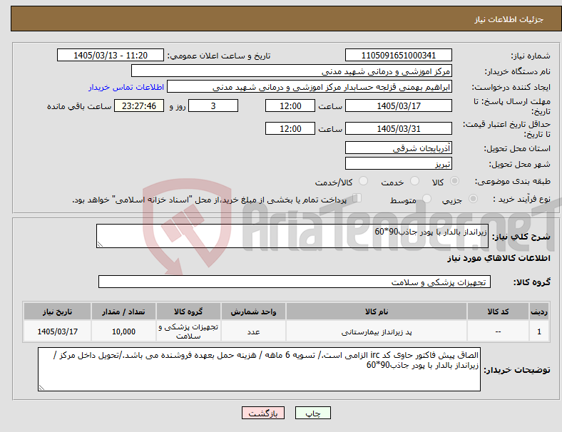 تصویر کوچک آگهی نیاز کالا-زیرانداز بالدار با پودر جاذب90*60