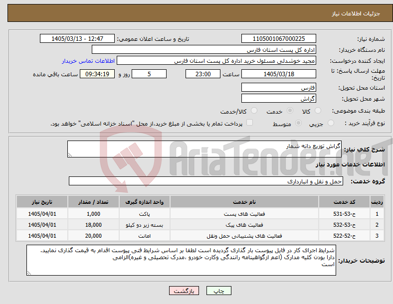 تصویر کوچک آگهی نیاز خدمات-گراش توزیع دانه شمار
