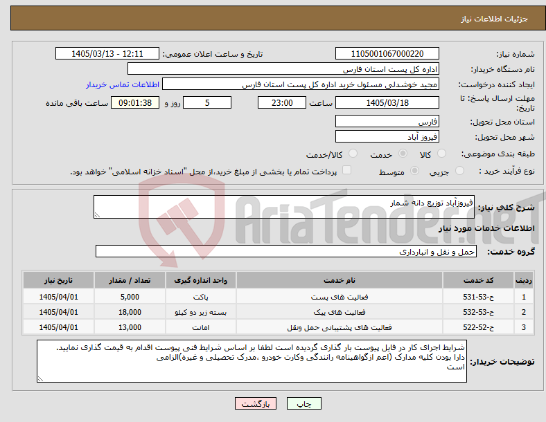 تصویر کوچک آگهی نیاز خدمات-فیروزآباد توزیع دانه شمار