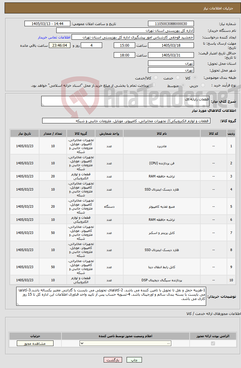 تصویر کوچک آگهی نیاز کالا-قطعات رایانه ای