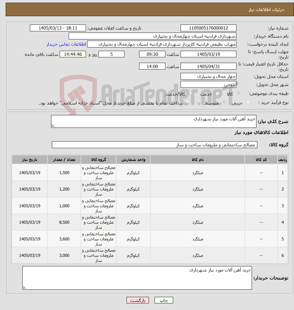 تصویر کوچک آگهی نیاز کالا-خرید آهن آلات مورد نیاز شهرداری