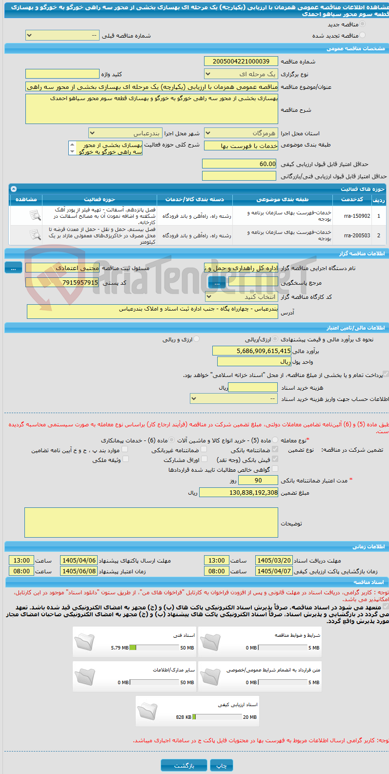 تصویر کوچک آگهی مناقصه عمومی همزمان با ارزیابی (یکپارچه) یک مرحله ای بهسازی بخشی از محور سه راهی خورگو به خورگو و بهسازی قطعه سوم محور سیاهو احمدی