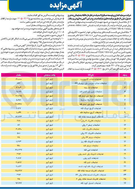 تصویر کوچک آگهی فروش اقلام ضایعاتی شامل مذاب کامپوزیت، نخ پنبه، نخ دولا، گریچ، فابریک و...