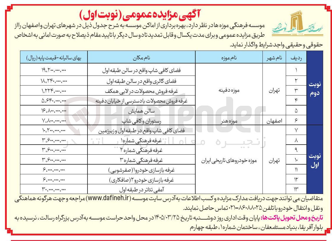 تصویر کوچک آگهی بهره برداری از اماکن موسسه موزه هنر