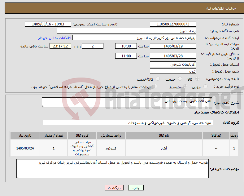 تصویر کوچک آگهی نیاز کالا-آهن آلات طبق لیست پیوستی 