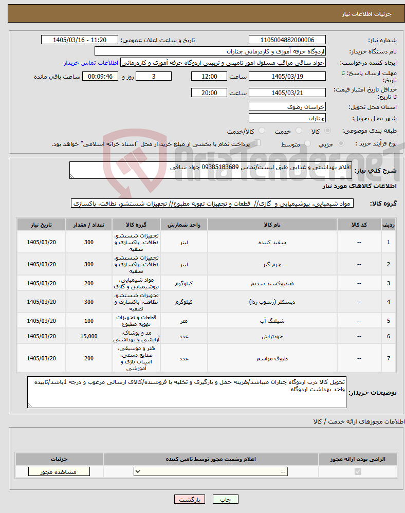 تصویر کوچک آگهی نیاز کالا-اقلام بهداشتی و غذایی طبق لیست/تماس 09385183689 جواد ساقی