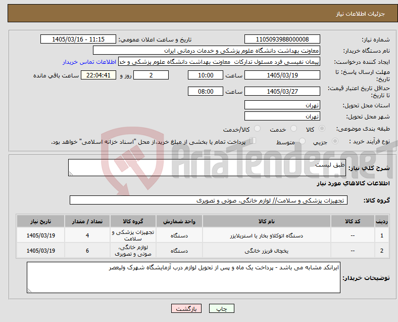 تصویر کوچک آگهی نیاز کالا-طبق لیست 